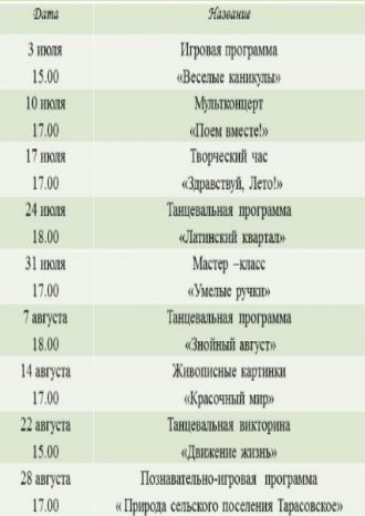 Афиша ДК «Импульс» на июль-август