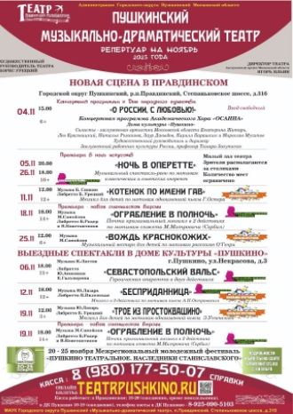 Репертуар Пушкинского музыкально-драматического театра на НОЯБРЬ