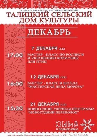 Афиша СДК Талицкий на декабрь